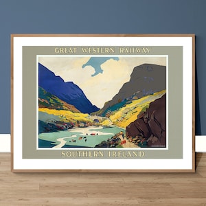 Southern Ireland Vintage Travel Poster - Travel in Ireland, Museum Quality Print, Deco Interior