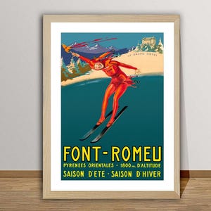 Font Romeu Pirineos Orientales, Francia Vintage Travel Poster - Retro Font Romeu Cartel / Idea de regalo / Decoración de pared