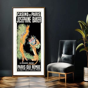 Impresión artística vintage de un anuncio de Josephine Baker: reproducción de obras de arte antiguas, decoración de pared con fines decorativos.