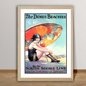 The Dunes Beaches by the South Shore Line, United States Vintage Travel Poster - Retro Travel Poster / Gift Idea / Wall Decor