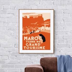 Maroc Terre de Grand Tourisme Marocco Poster di viaggio vintage - Carta poster, adesivo o stampa su tela / Idea regalo