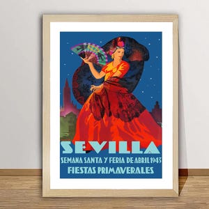 Sevilla Semana Santa Y Feria de Abril, Fiestas Primaverales Vintage Travel Poster - Travel Art Prints / Sevilla Gift Ideas / Wall Decor