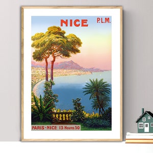 Nice France Vintage Travel Poster - Carta per poster o stampa su tela / Idea regalo / Decorazione da parete