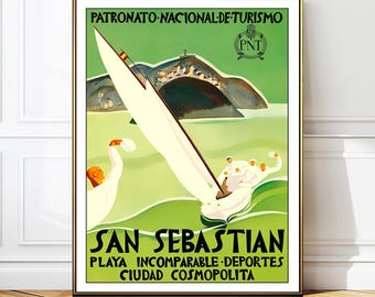 San Sebastian Vintage Travel Poster: Spain Playa Art Print