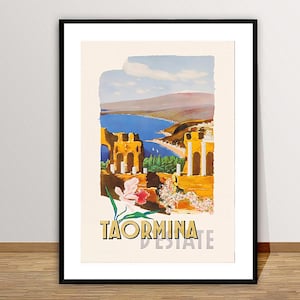 Taormina Sicily Italy Vintage Travel Poster - Poster Paper or Canvas Print / Gift Idea / Wall Decor