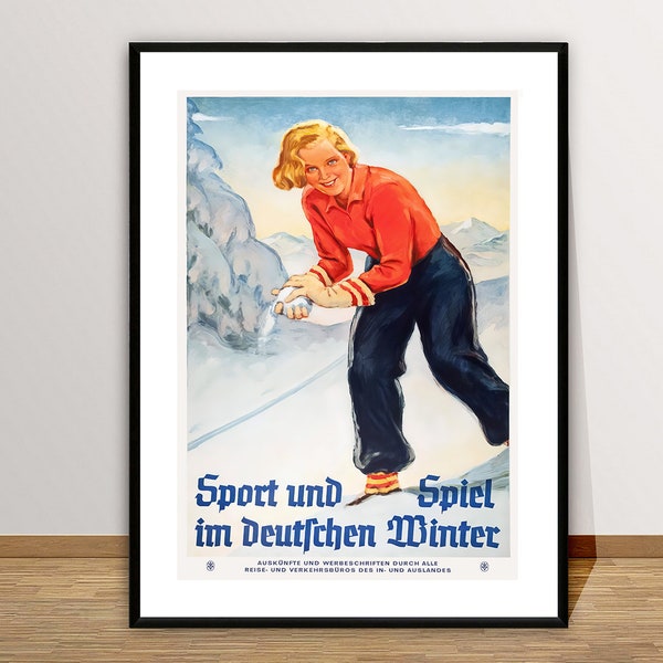 Sport und Spiel im Deutschen Winter, Germany  Vintage Travel Poster - Winter Spors Poster / Gift Idea / Wall Decor