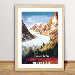 Chemin de Fer, Chamonix Montenvers Mer de Glace, France Vintage Travel Poster - Travel Art Print / Gift Idea / Wall Decor