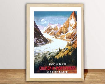 Póster de viaje vintage Chamonix Montenvers Mer de Glace
