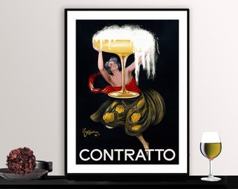 Contratto Vintage Food&Drink Poster by Leonette Cappiello - Poster Paper or Canvas Print / Gift Idea