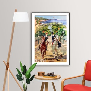 Nervi Riviera di Levante, Italia Vintage Travel Poster - Poster Print or Canvas Print / Gift Idea / Christmas Gift