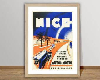 1932 Nice Grand Prix Poster: Vintage French Riviera Auto Race Art