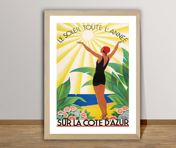 French Riviera Vintage Travel Poster: Cote D'azur Art Print - Etsy UK