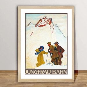 Jungfrau Bahn, (Jungfrau Railway), Suisse Vintage Travel Poster - Wintersports Poster, Ski in Bernese Alps
