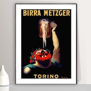 Vintage Birra Metzger Advertisement Art Print - Reproduction of a Vintage Artwork, Decorative Purposes Wall Decor