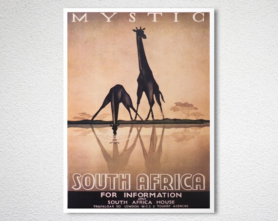 Vintage Mystic South Africa Giraffe Tourism Poster A4/A3/A2/A1 Print