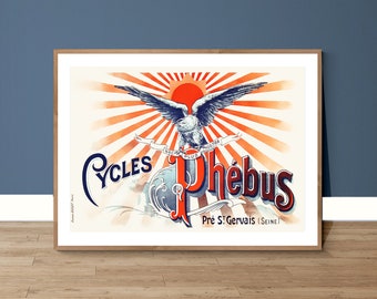 Vintage Phebus Cycles Paris Art Print, Bicycle Advertisement