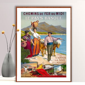 Le Pays Basque, France  Vintage Travel Poster - Poster Paper or Canvas Print / Gift Idea