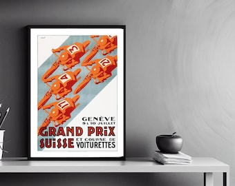 Grand Prix Suisse Geneve et Course Voiturettes Vintage Grand Prix Poster - Cartel de carreras, impresión retro, regalo para amantes de las carreras