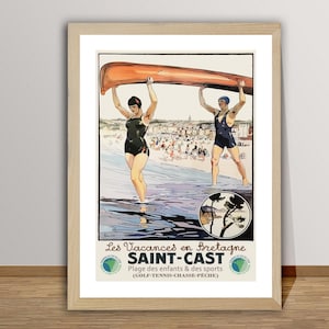 Les Vacances en Bretagne, Saint-Cast, France Vintage Travel Poster - Travel Art Print / Gift Idea / Wall Decor