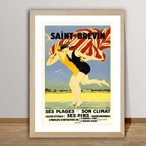 Saint Brevin, Ses Plages, Son Climat, Ses Pins, Francia Vintage Travel Poster - Cartel retro de Saint Brevin / Idea de regalo / Decoración de pared