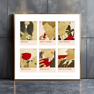 L'Art de Boire, vinhos franceses de Charles Martin, pôster vintage de comida e bebida - Arte para bebidas / Ideia para presente / Decoração de parede