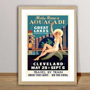 Bill Rose's Aquacade Great Lakes Exposition Cleveland  Vintage Travel Poster - Poster Paper or Canvas Print / Gift Idea