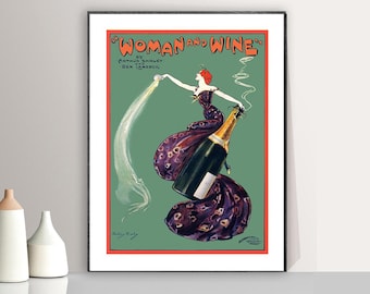 Vintage Woman and Wine Food&Drink Poster