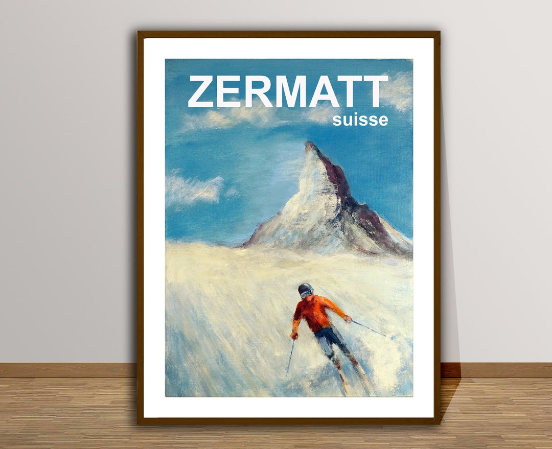 Vintage Zermatt Ski Poster: Swiss Alps Travel Print - Etsy