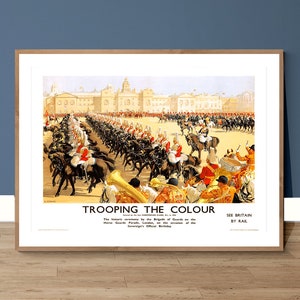 Trooping the Colour, cartel de viaje vintage de Gran Bretaña - Colecciones de arte vintage, anuncios de viaje, arte decorativo, arte de pared, decoración de pared