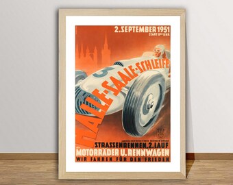 Vintage Halle Saale Grand Prix Poster - 1951 Motorsport Print