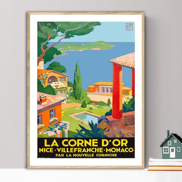 La Corne d'Or, Nice, Villefranche, Monaco  Vintage Travel Poster - French Riviera Poster, Travel in France, Museum Quality Print