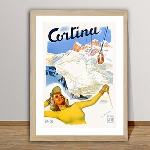 Cortina,  Italy  Vintage Ski Poster - Poster Paper or Canvas Print / Gift Idea / Wall Decor