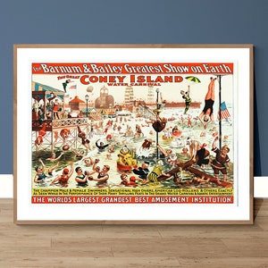 The Great Coney Island Water Carnival Poster di viaggio vintage - Carta per poster o stampa su tela / Idea regalo