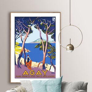 Agay Plage d'Hiver et d'Ete, Sur La Cote d'Azur vintage Travel Poster - Agay Poster, Travel Agay, Wall Decor, Gift Idea