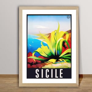 Sizilien, Italien Vintage Reiseposter - Posterpapier, Leinwanddruck / Geschenkidee / Wanddekoration