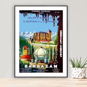 Barbazan Pyreenes Centrales France Vintage Travel Poster - Poster Paper or Canvas Print / Gift Idea / Wall Decor