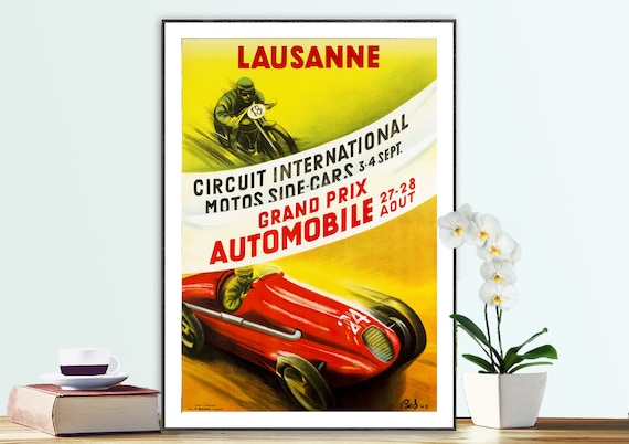 Lausanne, Grand Prix Automobile 1947. Reproduction vintage poster Lausanne, Grand Prix Automobile 1947. Reproduction vintage poster