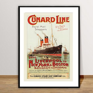 Cunard Linie von Silverstone nach New York Boston Vintage Reiseplakat - Posterpapier oder Leinwand Druck / Geschenkidee / Wanddekoration