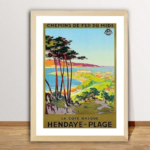 La Cote Basque, Hendaye Plage, France  Vintage Travel Poster - Travel Art Print / Gift Idea / Wall Decor