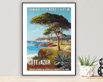 La Cote d'Azur Frankrijk Vintage Travel Poster - Poster Papier of Canvas Print / Cadeau Idee