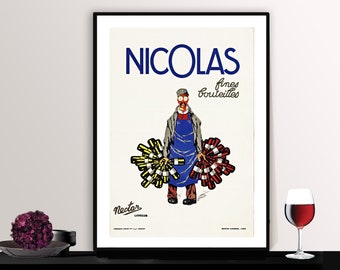 Depot Nicolas Fines Bouteilles vintage Food&Drink Poster - Beverages Art, Wine Lovers, Gift Idea, Wall Decor