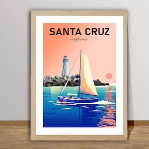 Santa Cruz, California Travel Poster by Wed - Santa Cruz Affiche, Santa Cruz Poster, Wall Decor, Gift Idea
