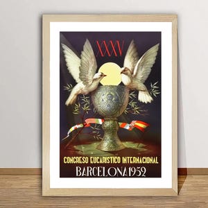 Congreso Eucaristico Internacional, Barcelona 1952 Vintage  Travel Poster - Poster Paper or Canvas Print / Gift Idea