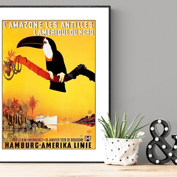 L'Amazone, Les Antilles, L'Amerique du Nord  Vintage Travel Poster - Poster Paper or Canvas Print / Gift Idea / Wall Art