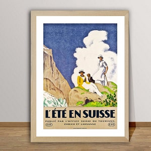 Poster di viaggio vintage L'ete en Suisse - Carta per poster o stampa su tela / Idea regalo / Decorazione da parete