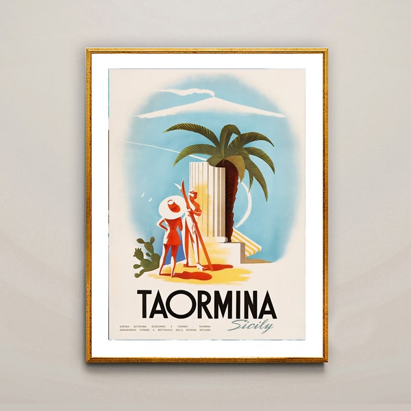 Taormina Sicily, Italy Vintage  Travel Poster - Poster Print or Canvas Print / Gift Idea / Wall Decor