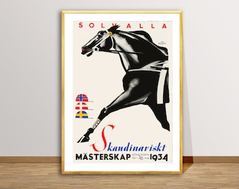 Solvalla Skandinaviskt Masterskap Vintage Travel Poster - Horse Racing Poster,