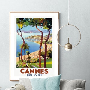 Cannes Cote d'Azur  France Travel Poster - French Riviera Poster, Cannes Travel, Retro Art Print