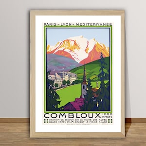 Combloux, France Vintage Travel Poster - Ski in France, Winter Sports Poster, Museum Quality Prini