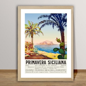Primavera Siciliana, Poster di viaggio vintage in Italia - Carta per poster o stampa su tela / Idea regalo / Decorazione da parete